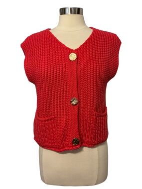 $5 SALE Burnt Orange Sleeveless Cropped Crochet Knit Cardigan Sweater Vest